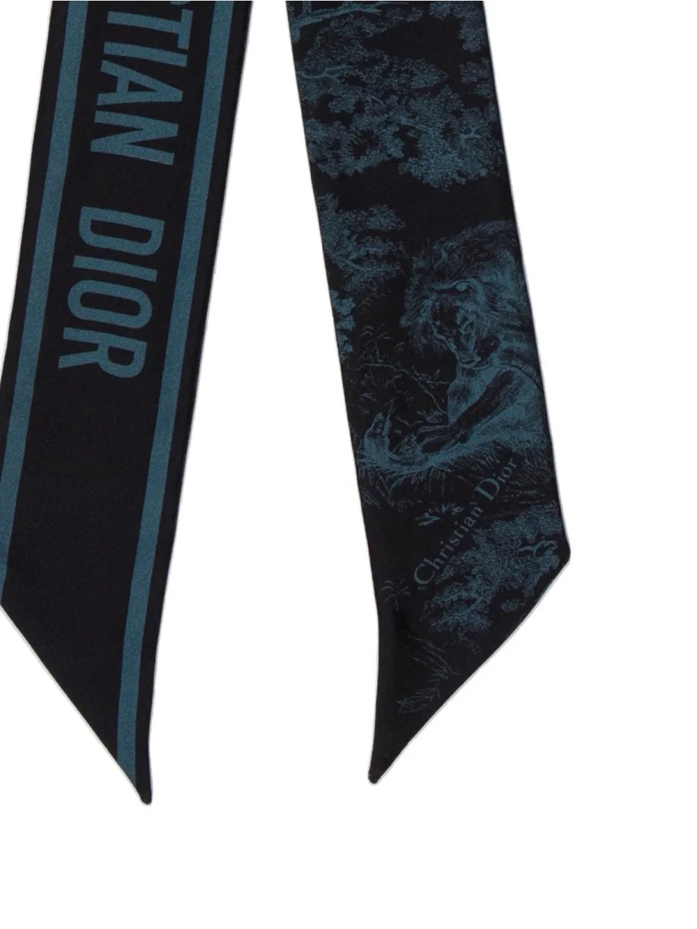 Dior Slim Logo Scarf Tie in Black and Teal